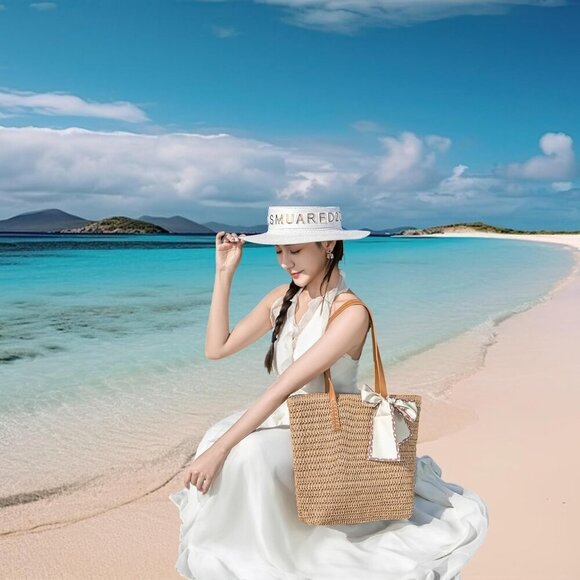 Women's Straw Beach Tote Large Lightweight Summer Purse Travel Work - Picture 8 of 9